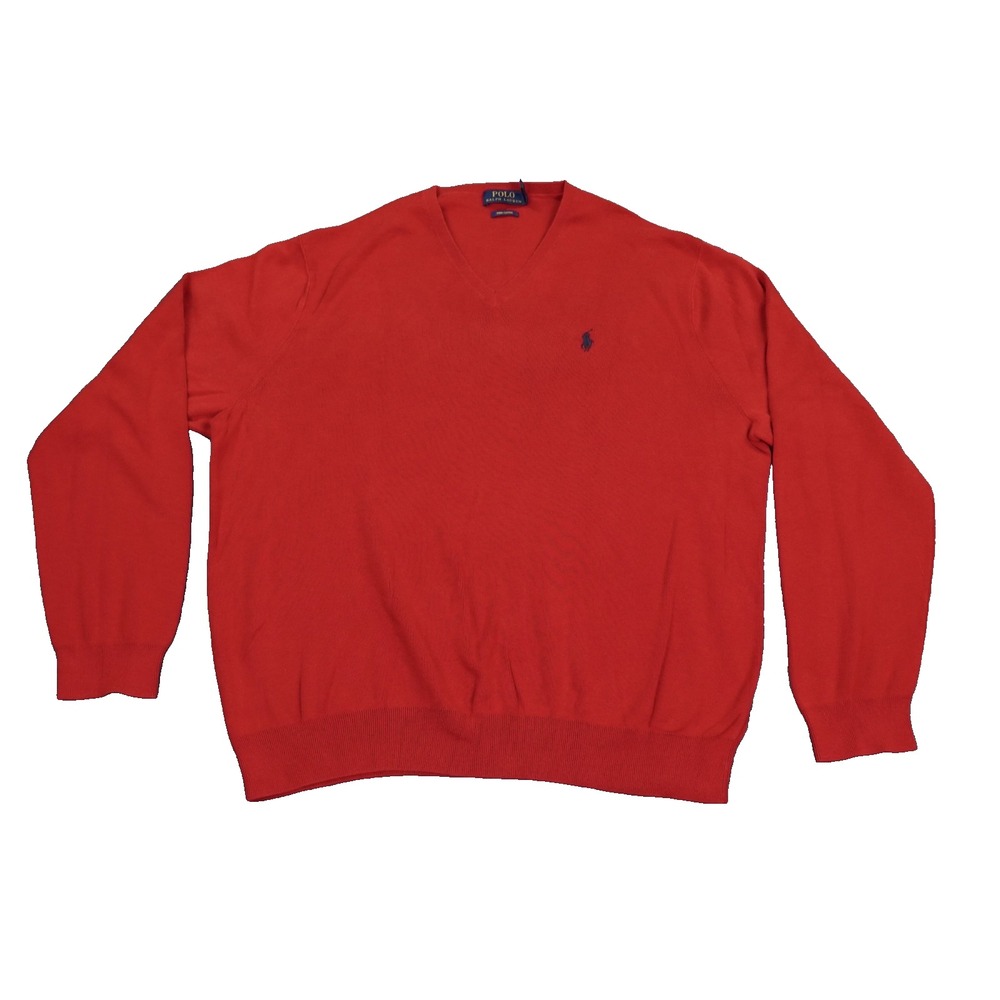 Polo Ralph Lauren Pima Cotton V-Neck Sweater Red XXL Pony Hit Pullover Preppy